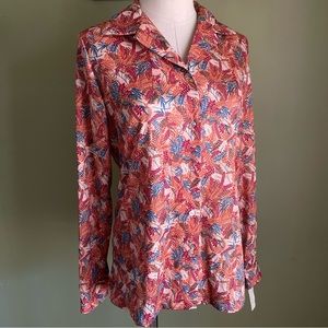 Vintage 60s/70s Foliage Pattern Groovy Disco Poly Button Down Shirt NWT